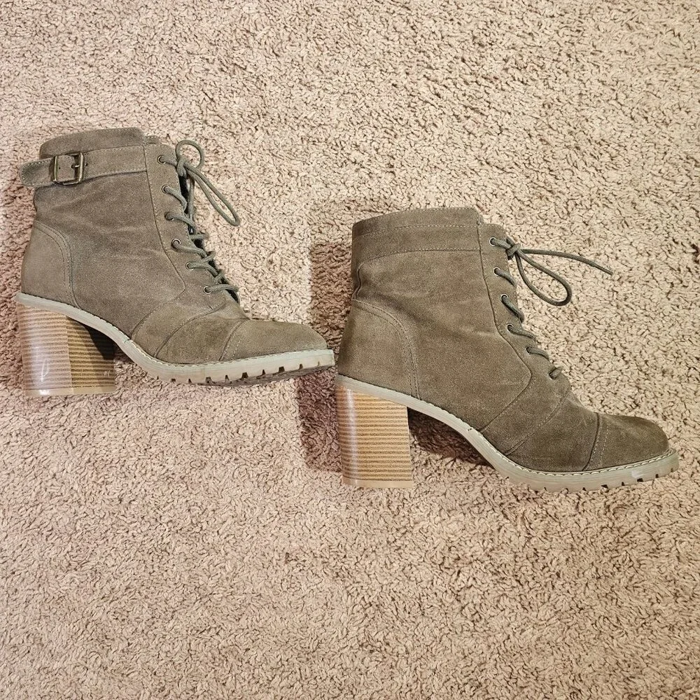 Carryn Lace Up Ankle Boots Womens 11 Olive Green Suede 2.5 Inch Block Heel - Picture 4 of 7